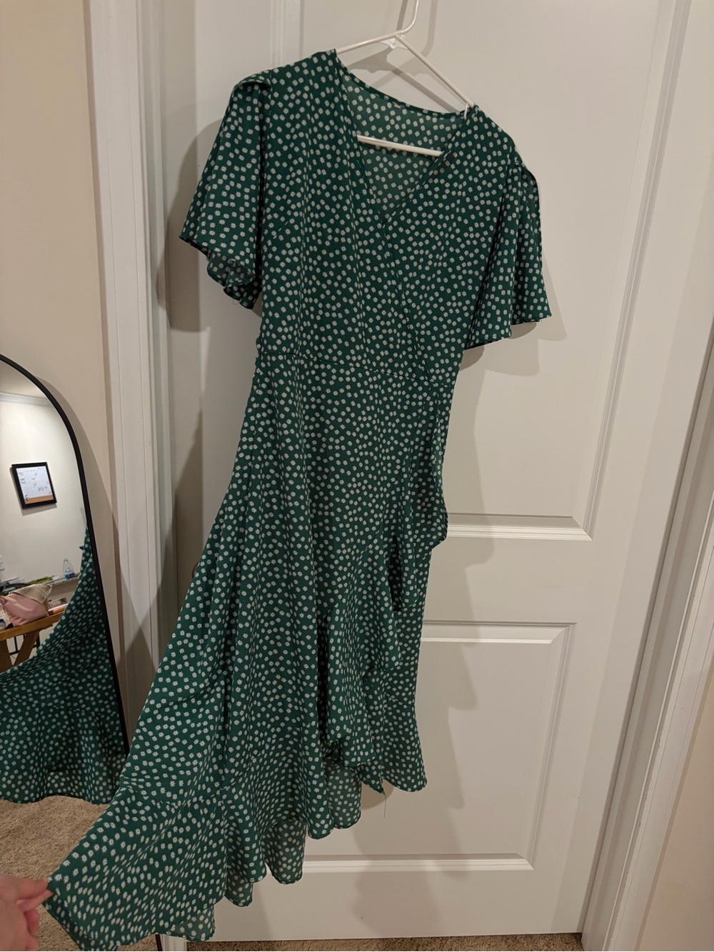 Green flowy Floral Wrap Midi Dress | Ruffle Hem | Cottagecore | Size - Picture 2 of 4